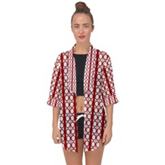 Circles Lines Red White Pattern Open Front Chiffon Kimono by BrightVibesDesign