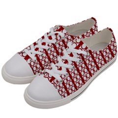 Circles Lines Red White Pattern Women s Low Top Canvas Sneakers by BrightVibesDesign