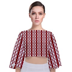 Circles Lines Red White Pattern Tie Back Butterfly Sleeve Chiffon Top