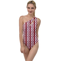 Circles Lines Red White Pattern To One Side Swimsuit