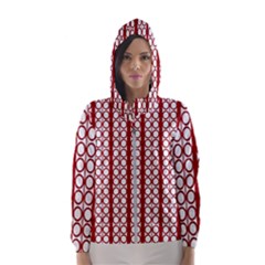 Circles Lines Red White Pattern Hooded Windbreaker (women)