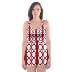 Circles Lines Red White Pattern Skater Dress Swimsuit by BrightVibesDesign