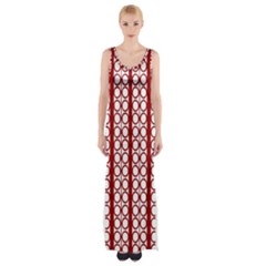 Circles Lines Red White Pattern Maxi Thigh Split Dress