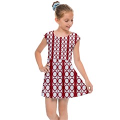 Circles Lines Red White Pattern Kids Cap Sleeve Dress by BrightVibesDesign