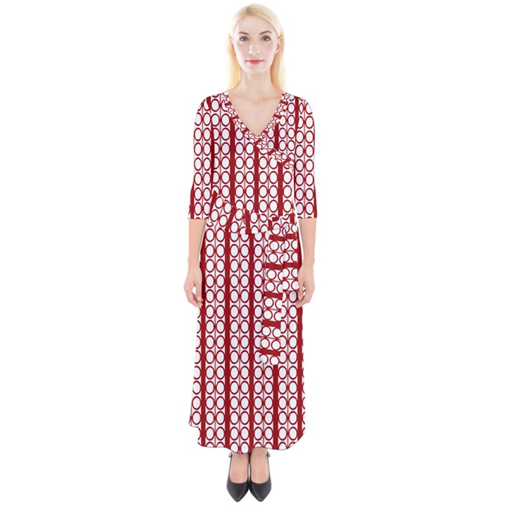 Circles Lines Red White Pattern Quarter Sleeve Wrap Maxi Dress