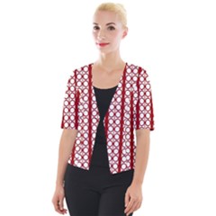 Circles Lines Red White Pattern Cropped Button Cardigan