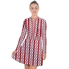 Circles Lines Red White Pattern Long Sleeve Panel Dress