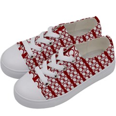 Circles Lines Red White Pattern Kids  Low Top Canvas Sneakers by BrightVibesDesign