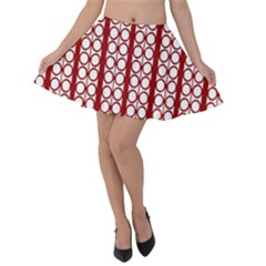 Circles Lines Red White Pattern Velvet Skater Skirt