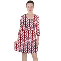 Circles Lines Red White Pattern Ruffle Dress