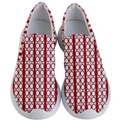 Circles Lines Red White Pattern Women s Lightweight Slip Ons by BrightVibesDesign