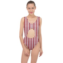 Circles Lines Red White Pattern Center Cut Out Swimsuit by BrightVibesDesign