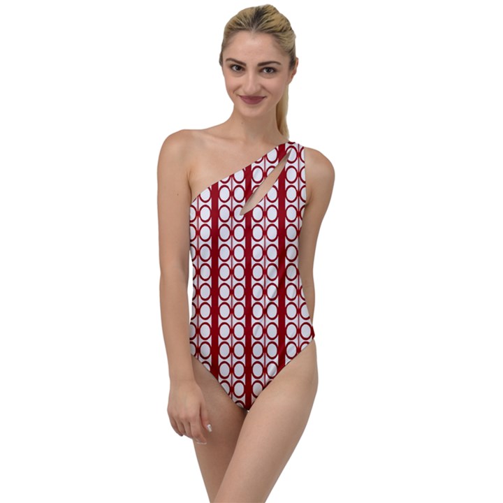 Circles Lines Red White Pattern To One Side Swimsuit