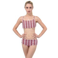 Circles Lines Red White Pattern Layered Top Bikini Set