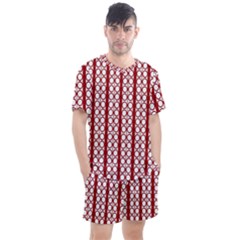 Circles Lines Red White Pattern Men s Mesh Tee And Shorts Set