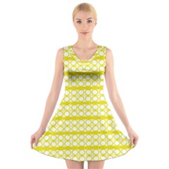 Circles Lines Yellow Modern Pattern V-neck Sleeveless Dress by BrightVibesDesign