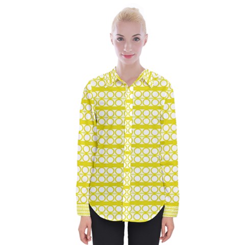 Circles Lines Yellow Modern Pattern Womens Long Sleeve Shirt by BrightVibesDesign