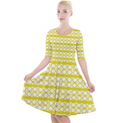 Circles Lines Yellow Modern Pattern Quarter Sleeve A-line Dress by BrightVibesDesign