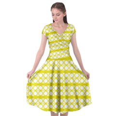 Circles Lines Yellow Modern Pattern Cap Sleeve Wrap Front Dress