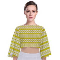 Circles Lines Yellow Modern Pattern Tie Back Butterfly Sleeve Chiffon Top