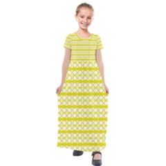 Circles Lines Yellow Modern Pattern Kids  Short Sleeve Maxi Dress