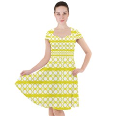 Circles Lines Yellow Modern Pattern Cap Sleeve Midi Dress