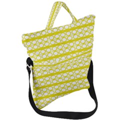 Circles Lines Yellow Modern Pattern Fold Over Handle Tote Bag