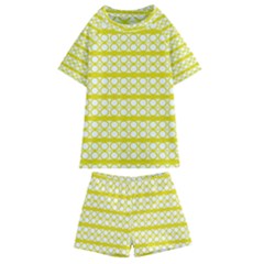 Circles Lines Yellow Modern Pattern Kids  Swim Tee And Shorts Set