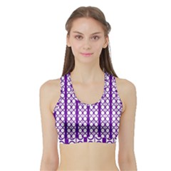 Circles Lines Purple White Modern Design Sports Bra With Border by BrightVibesDesign