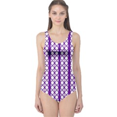 Circles Lines Purple White Modern Design One Piece Swimsuit by BrightVibesDesign