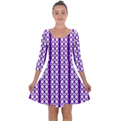 Circles Lines Purple White Modern Design Quarter Sleeve Skater Dress by BrightVibesDesign