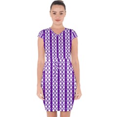 Circles Lines Purple White Modern Design Capsleeve Drawstring Dress 