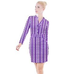 Circles Lines Purple White Modern Design Button Long Sleeve Dress