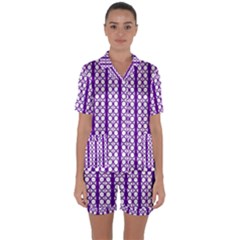 Circles Lines Purple White Modern Design Satin Short Sleeve Pyjamas Set