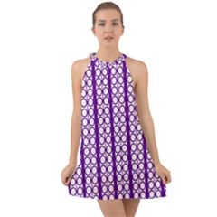 Circles Lines Purple White Modern Design Halter Tie Back Chiffon Dress