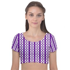 Circles Lines Purple White Modern Design Velvet Short Sleeve Crop Top 