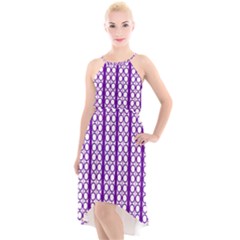 Circles Lines Purple White Modern Design High-low Halter Chiffon Dress 