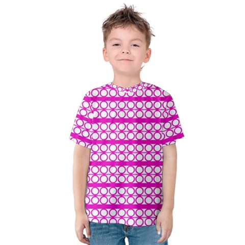 Circles Lines Bright Pink Modern Pattern Kids  Cotton Tee by BrightVibesDesign