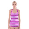 Circles Lines Bright Pink Modern Pattern Boyleg Halter Swimsuit  View1