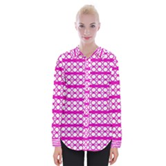 Circles Lines Bright Pink Modern Pattern Womens Long Sleeve Shirt