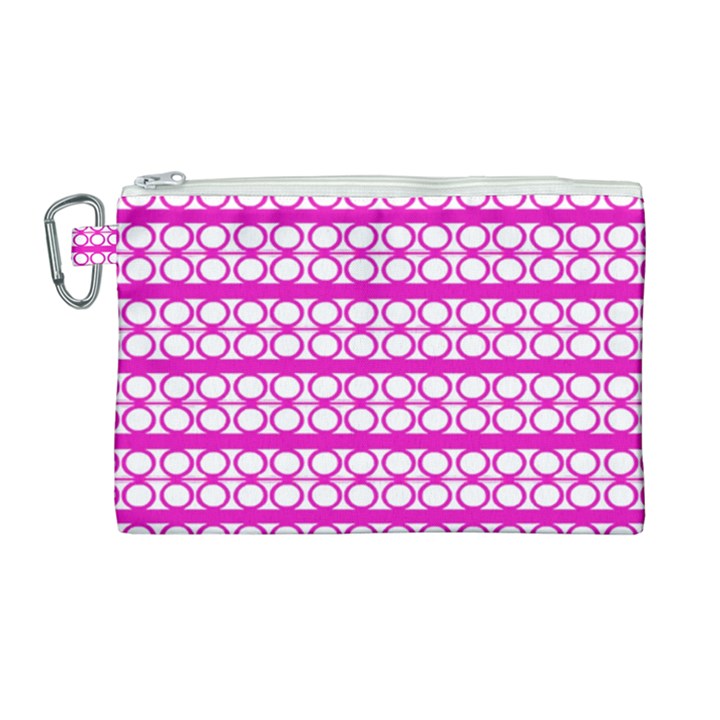 Circles Lines Bright Pink Modern Pattern Canvas Cosmetic Bag (Large)