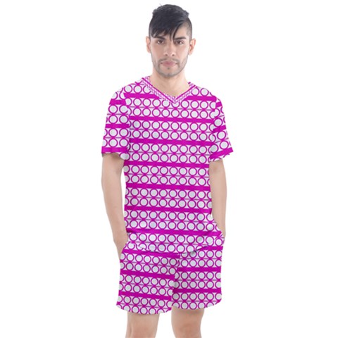 Circles Lines Bright Pink Modern Pattern Men s Mesh Tee And Shorts Set by BrightVibesDesign