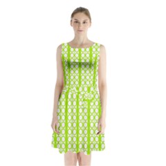 Circle Stripes Lime Green Modern Pattern Design Sleeveless Waist Tie Chiffon Dress by BrightVibesDesign