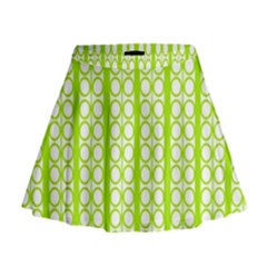 Circle Stripes Lime Green Modern Pattern Design Mini Flare Skirt by BrightVibesDesign