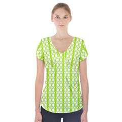 Circle Stripes Lime Green Modern Pattern Design Short Sleeve Front Detail Top by BrightVibesDesign