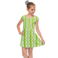 Circle Stripes Lime Green Modern Pattern Design Kids Cap Sleeve Dress