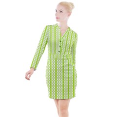 Circle Stripes Lime Green Modern Pattern Design Button Long Sleeve Dress