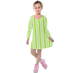 Circle Stripes Lime Green Modern Pattern Design Kids  Long Sleeve Velvet Dress by BrightVibesDesign