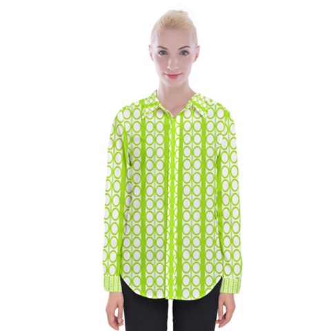 Circle Stripes Lime Green Modern Pattern Design Womens Long Sleeve Shirt by BrightVibesDesign