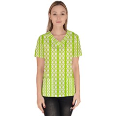 Circle Stripes Lime Green Modern Pattern Design Women s V-neck Scrub Top by BrightVibesDesign